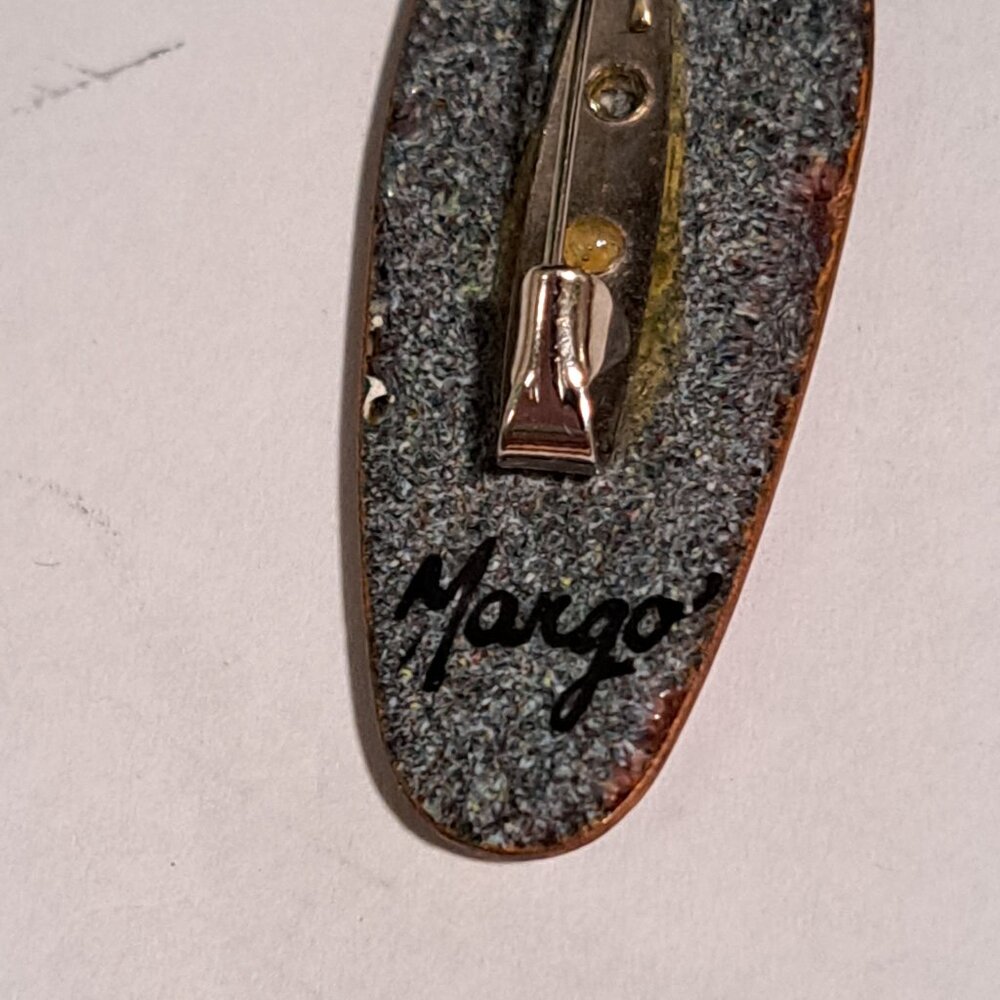 Margo Knight long oval red blue brooch - Picture 6 of 7